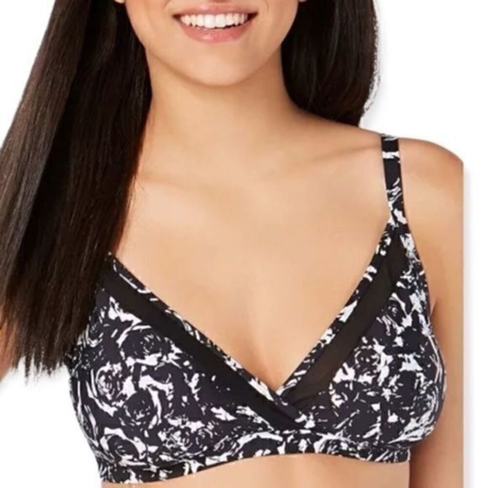 DKNY Leopard Print Mesh Trim Bikini Top Large